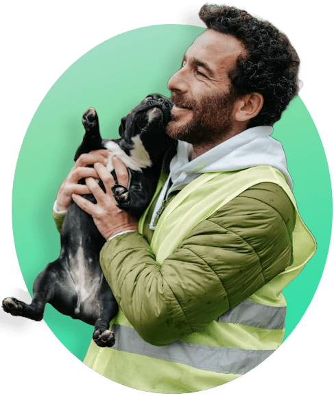 Treinador e dono com cão